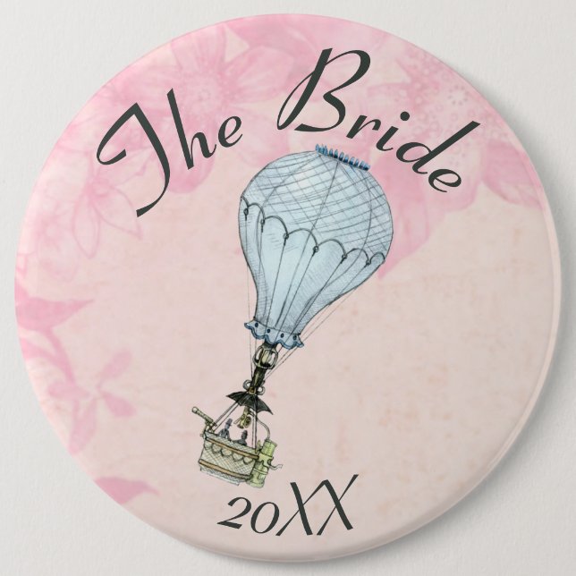 Vintage Hot Air Balloon Customizable Text wedding Button (Front)