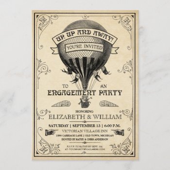 Vintage Hot Air Balloon Engagement Party Invite by MetricMod at Zazzle