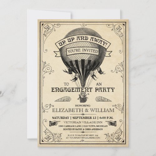 Vintage Hot Air Balloon Engagement Party Invite