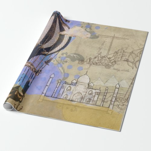 Vintage Hot Air Balloon Fathers Day Collage Wrapping Paper