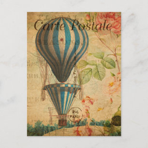 Vintage Hot air balloon Floral Flowers French Postcard