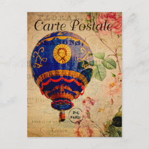 Vintage Hot air balloon Floral Flowers French Postcard