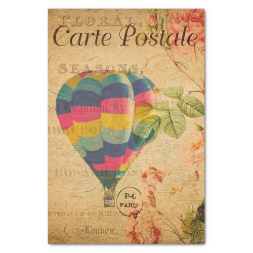 Vintage Hot air balloon Floral Flowers French Tissue Paper