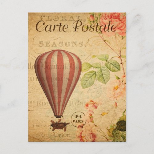 Vintage Hot air balloon flying machine French Postcard