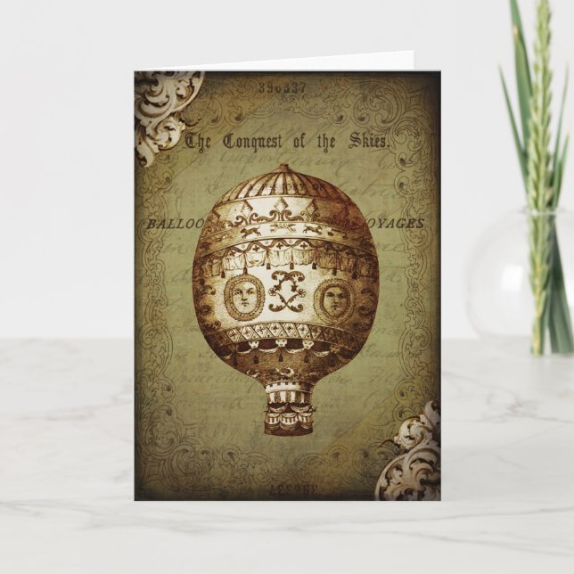 Vintage Hot Air Balloon Greeting Card (Front)