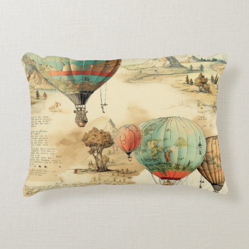 Vintage Hot Air Balloon in a Serene Landscape 10 Accent Pillow