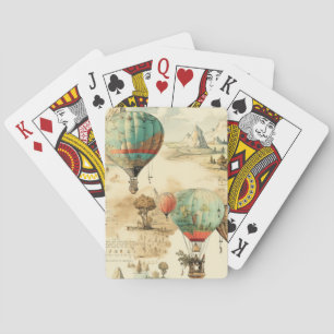 Vintage Hot Air Balloon in a Serene Landscape (10) Poker Cards