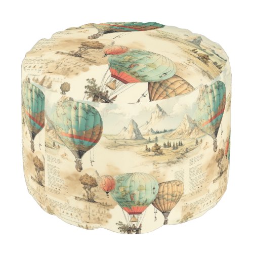 Vintage Hot Air Balloon in a Serene Landscape 10 Pouf