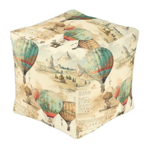 Vintage Hot Air Balloon in a Serene Landscape 10 Pouf