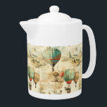 Vintage Hot Air Balloon in a Serene Landscape (10) Teapot<br><div class="desc">Elevate your space with the timeless charm of this vintage steampunk hot air balloon design. Set against a serene landscape, this artwork combines chic and shabby aesthetics with a unique touch of retro elegance. Perfect as a going-away gift, bon voyage token, or for anyone who loves the romance of hot...</div>