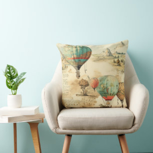 Vintage Hot Air Balloon in a Serene Landscape (10) Throw Pillow