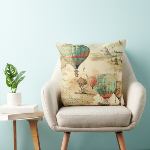 Vintage Hot Air Balloon in a Serene Landscape 10 Throw Pillow
