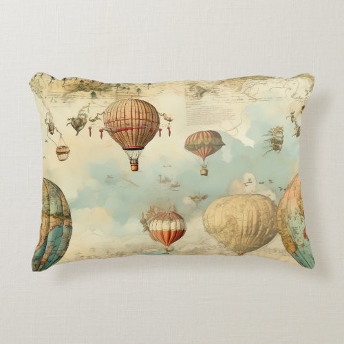 Vintage Hot Air Balloon in a Serene Landscape 11 Accent Pillow