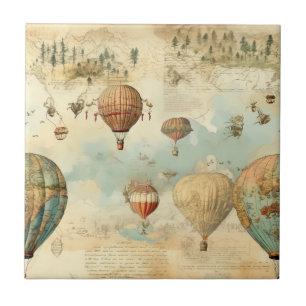 Vintage Hot Air Balloon in a Serene Landscape (11) Ceramic Tile