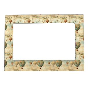 Vintage Hot Air Balloon in a Serene Landscape (11) Magnetic Frame