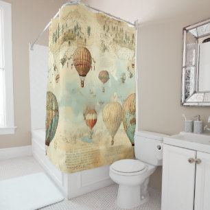 Vintage Hot Air Balloon in a Serene Landscape (11) Shower Curtain