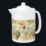 Vintage Hot Air Balloon in a Serene Landscape (11) Teapot<br><div class="desc">Share the beauty and joy of exploration with this hot air balloon teapot. It's a tribute to the boundless spirit of adventure,  perfect for those who appreciate the beauty of the journey. Order yours now!</div>