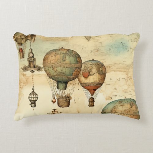 Vintage Hot Air Balloon in a Serene Landscape 12 Accent Pillow
