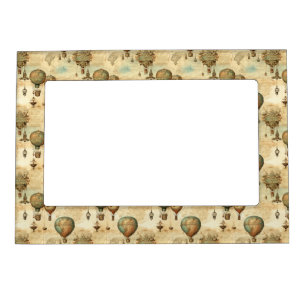 Vintage Hot Air Balloon in a Serene Landscape (12) Magnetic Frame