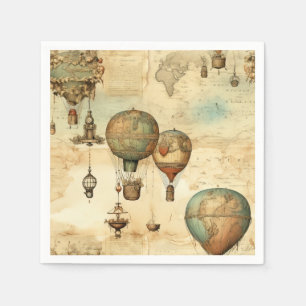 Vintage Hot Air Balloon in a Serene Landscape (12) Napkins