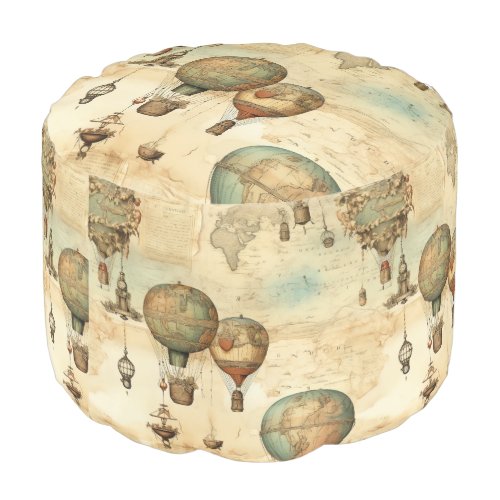 Vintage Hot Air Balloon in a Serene Landscape 12 Pouf