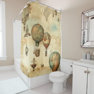 Vintage Hot Air Balloon in a Serene Landscape (12) Shower Curtain