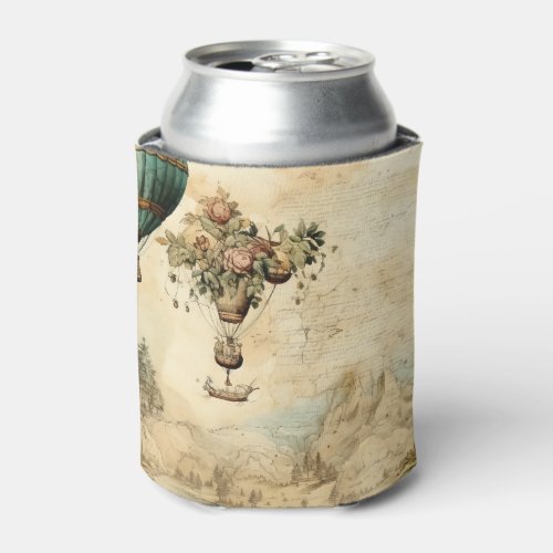Vintage Hot Air Balloon in a Serene Landscape 1 Can Cooler