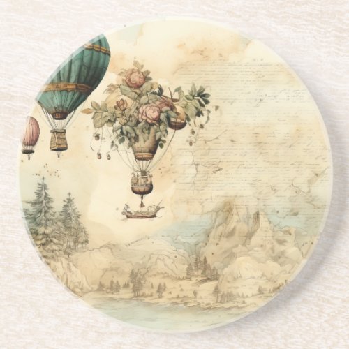 Vintage Hot Air Balloon in a Serene Landscape 1 Coaster