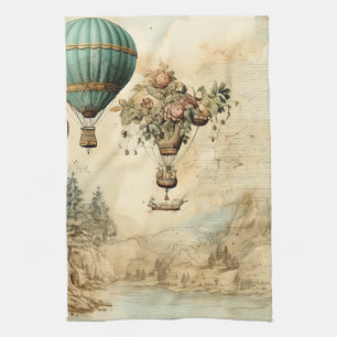 Vintage Hot Air Balloon in a Serene Landscape (1) Kitchen Towel