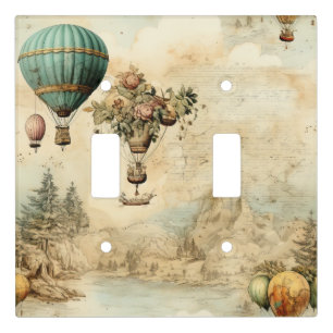 Vintage Hot Air Balloon in a Serene Landscape (1) Light Switch Cover