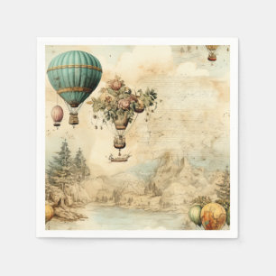 Vintage Hot Air Balloon in a Serene Landscape (1) Napkins