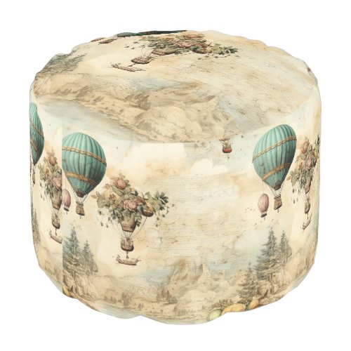 Vintage Hot Air Balloon in a Serene Landscape 1 Pouf