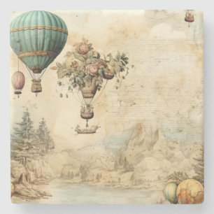 Vintage Hot Air Balloon in a Serene Landscape (1) Stone Coaster