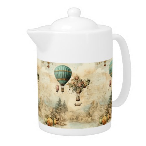 Vintage Hot Air Balloon in a Serene Landscape 1 Teapot