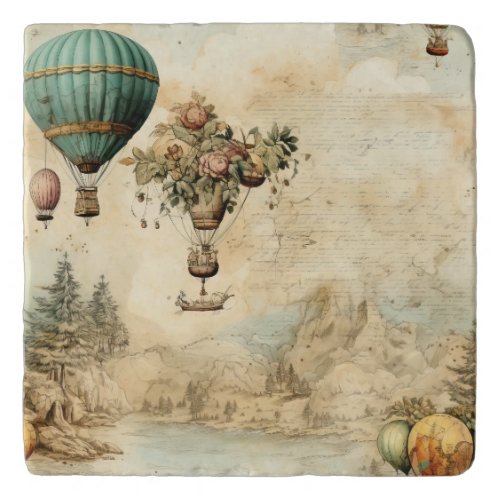 Vintage Hot Air Balloon in a Serene Landscape 1 Trivet