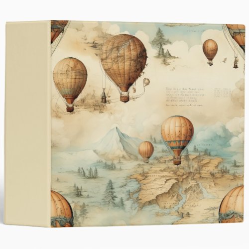 Vintage Hot Air Balloon in a Serene Landscape 2 3 Ring Binder