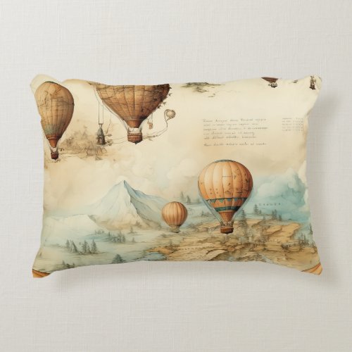 Vintage Hot Air Balloon in a Serene Landscape 2 Accent Pillow