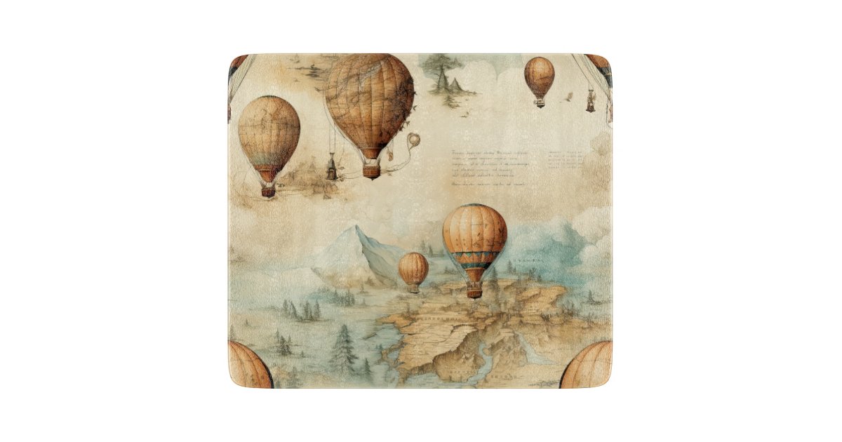 Vintage Hot Air Balloon in a Serene Landscape (2) Cutting Board | Zazzle