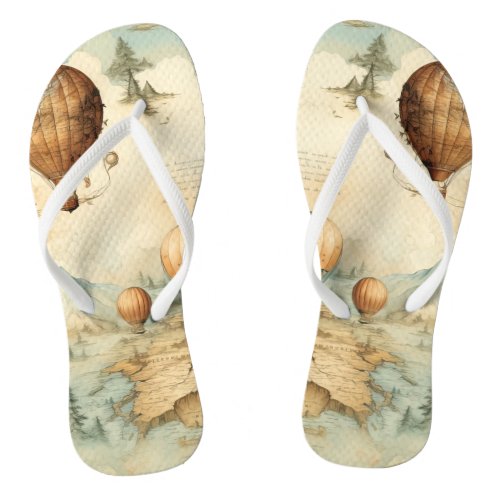 Vintage Hot Air Balloon in a Serene Landscape 2 Flip Flops