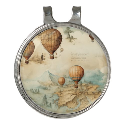 Vintage Hot Air Balloon in a Serene Landscape 2 Golf Hat Clip