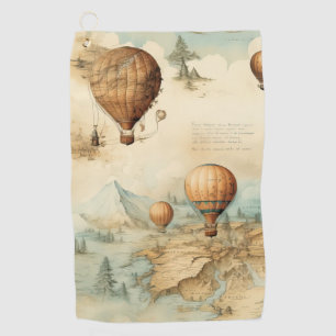Vintage Hot Air Balloon in a Serene Landscape (2) Golf Towel