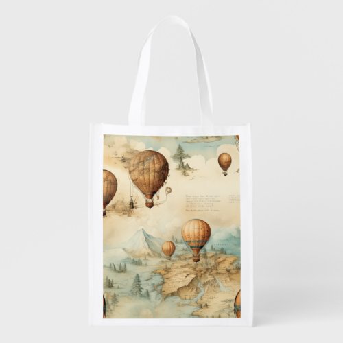 Vintage Hot Air Balloon in a Serene Landscape 2 Grocery Bag