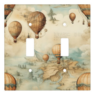 Vintage Hot Air Balloon in a Serene Landscape (2) Light Switch Cover