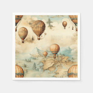 Vintage Hot Air Balloon in a Serene Landscape (2) Napkins