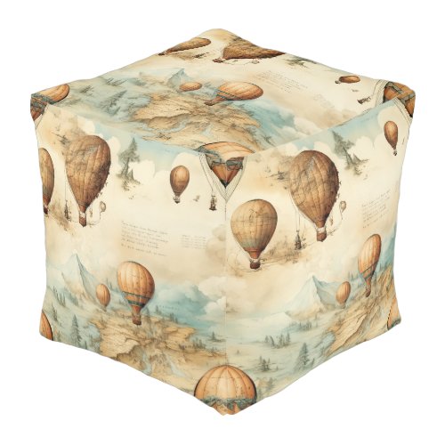 Vintage Hot Air Balloon in a Serene Landscape 2 Pouf