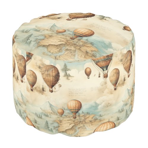 Vintage Hot Air Balloon in a Serene Landscape 2 Pouf