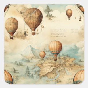 Vintage Hot Air Balloon in a Serene Landscape (2) Square Sticker