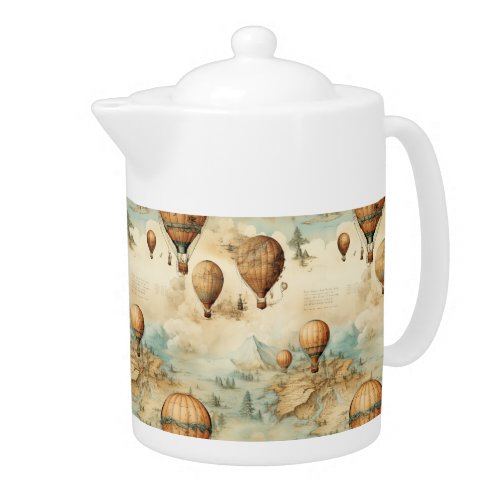 Vintage Hot Air Balloon in a Serene Landscape 2 Teapot