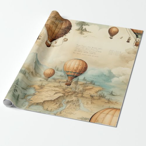 Vintage Hot Air Balloon in a Serene Landscape 2 Wrapping Paper