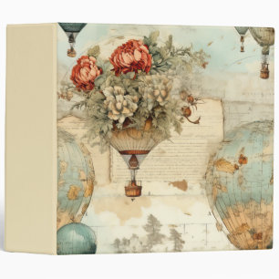 Vintage Hot Air Balloon in a Serene Landscape (3) 3 Ring Binder
